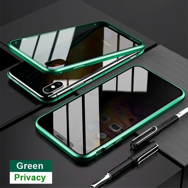Magnetic Tempered Glass Privacy Metal Case For iphone 18 17 16 15 14 13 12 XR 11 ProMAX 16 E 360 Magnet Antispy Protective Cover