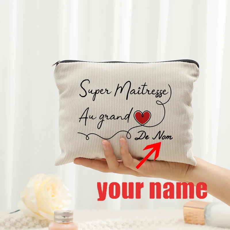 Personalized Floral Maitresse Appreciation Cosmetic Bag Custom Name Toiletry Case Gift for Educators End of School Year Present