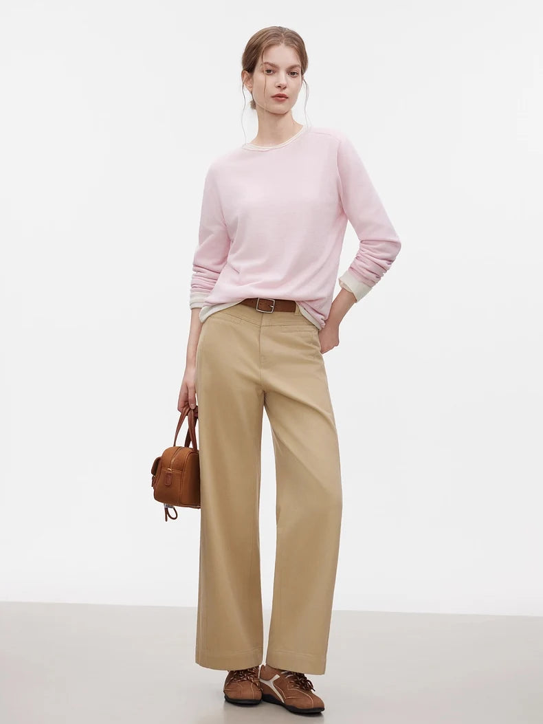 SuyaDream, Women Wool Pullovers, 5%Cashmere 92%Wool, Soft Cozy Sweaters, 2025 Fall Winter Basic Solid Knit Top