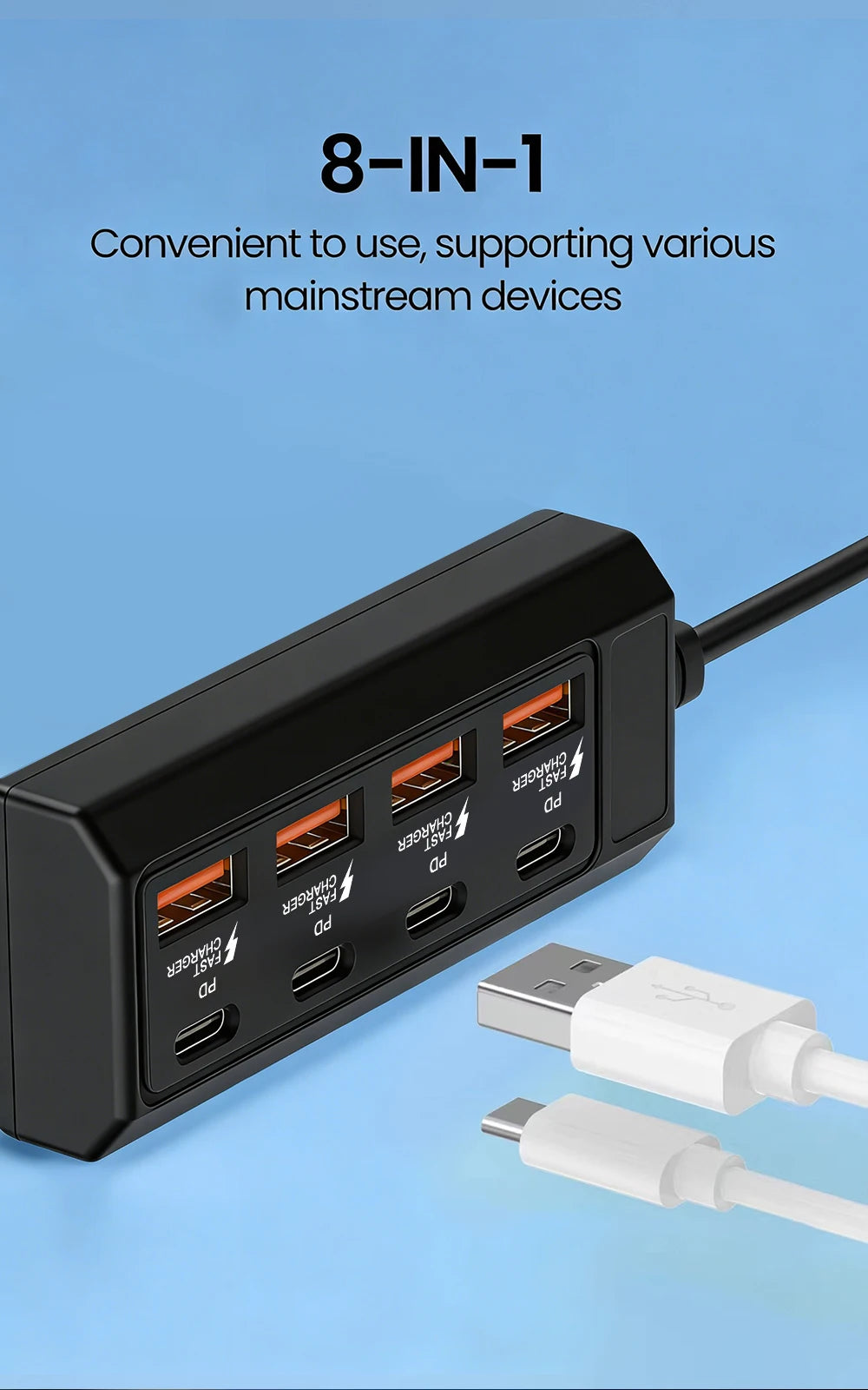 8 Ports 25W Power Outlet Adapter Electrical Socket Docking Stations 4USB+4Type C Charger Splitter Converter USB Extension Socket
