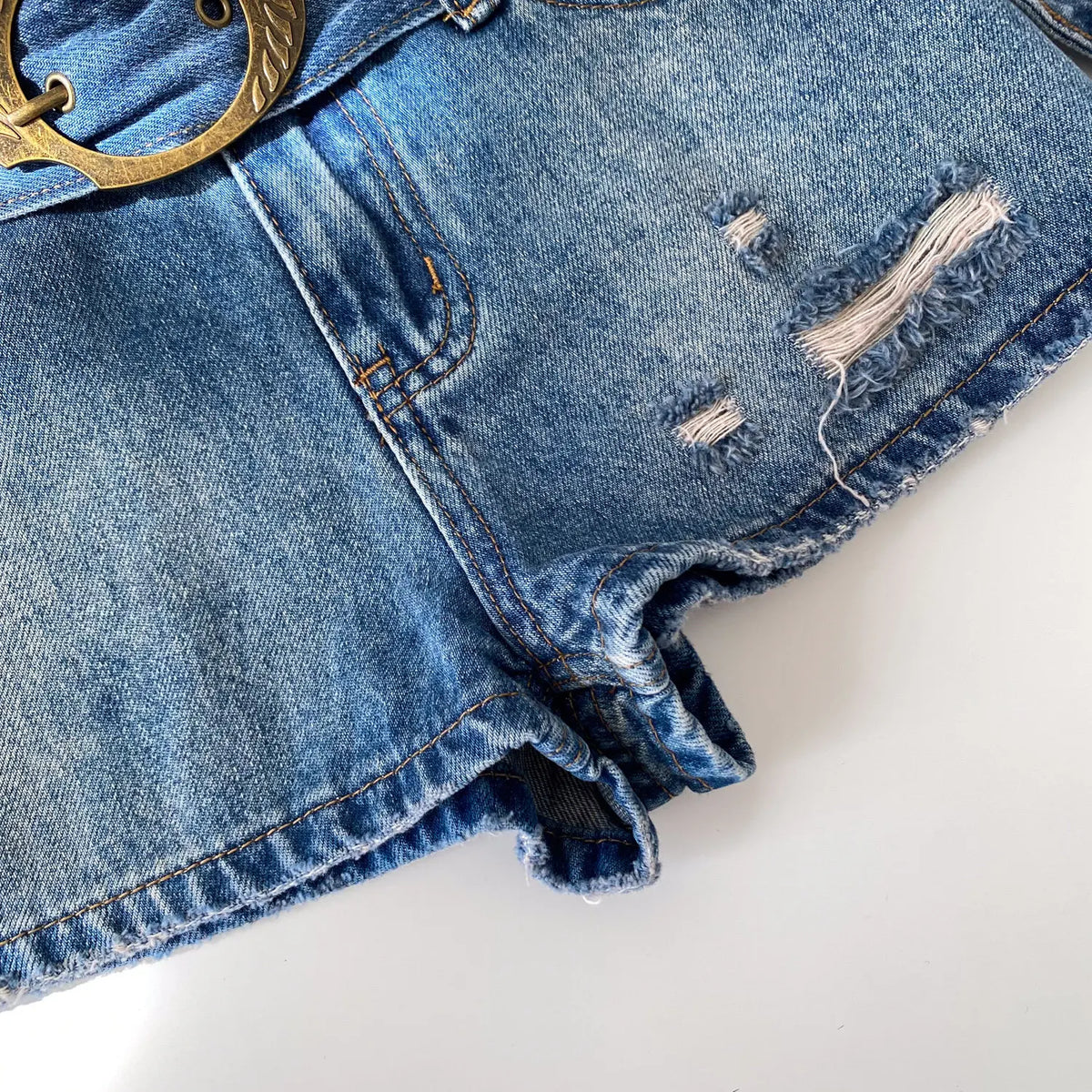 American Retro High Waist Denim Shorts Women Summer Ripped Mini Hot Girl Style Street Fashion Versatile Daily Casual Jeans Women