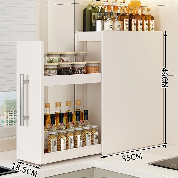 Kitchen Pull-out Spice Rack Countertop Multifunctional Seasoning Storage Rack Dustproof Ultra-Narrow Box Cabinet