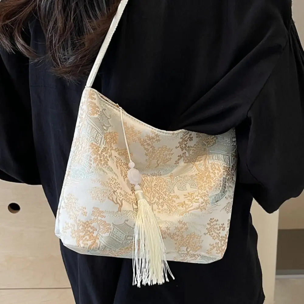 New Chinese Style Shoulder Bag Retro Portable Women Handbags Large Capacity Gift Messenger Bag Commuting Bag Bucket Bag