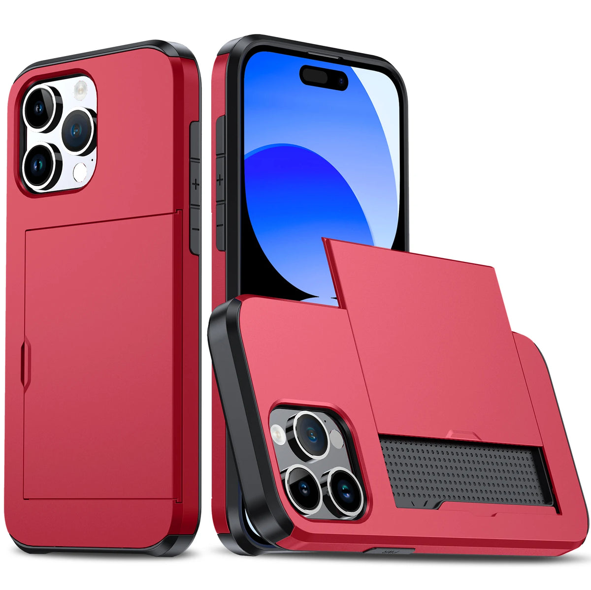 For iPhone 17 Pro Max 16 Pro Max 15 Pro 15 14 13 12 Wallet Card Case Holder Slide Slot Slim Hard PC Heavy Duty Protective Covers