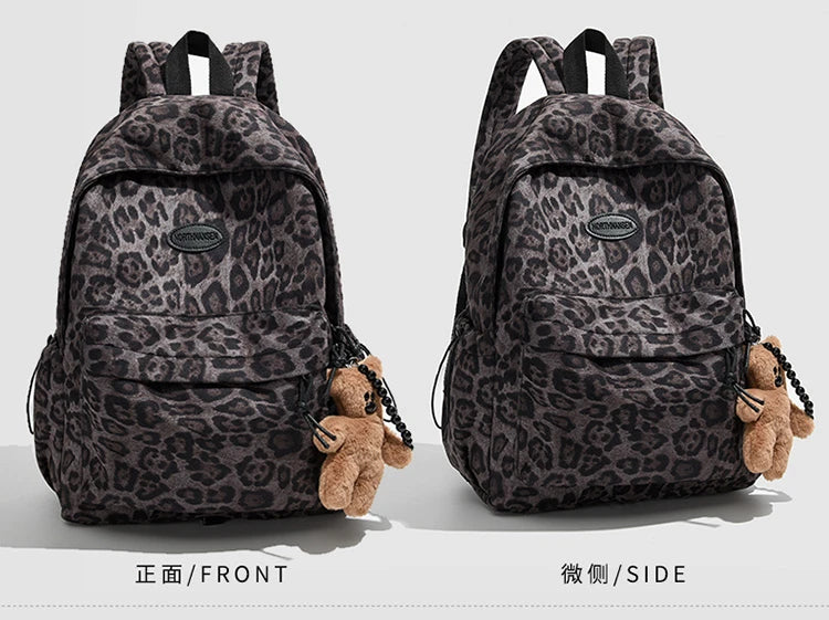 Leopard print Woman Backpack School Book Bags For Teenage Girls Boys Harajuku Female College Bag Student Lady leisure BagPack