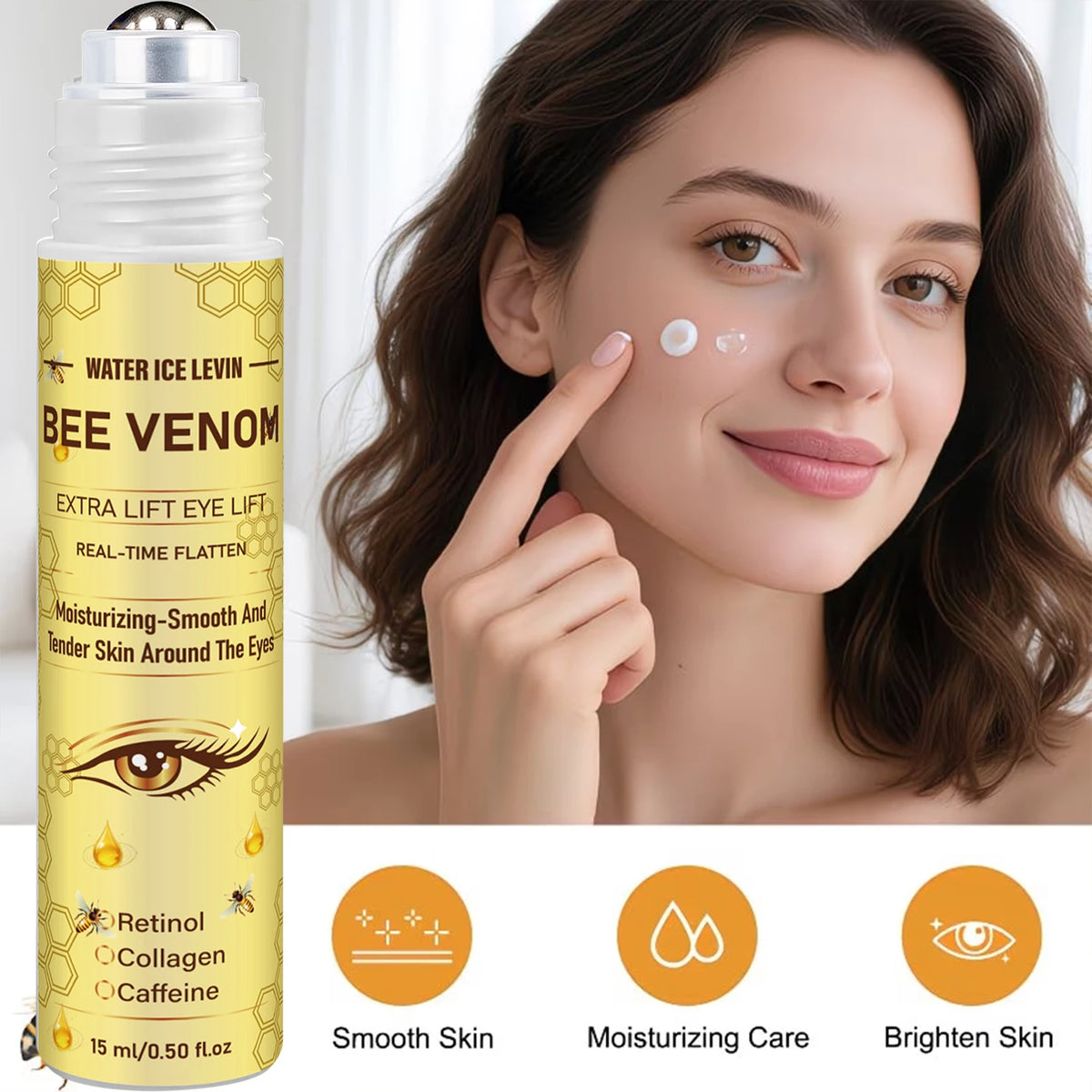 Bee Venom Roll‑on Eye Cream Retinol Collagen Caffeine Real‑Time Flatten Tightening Brightening Moisturizing Eye Treatment 15m