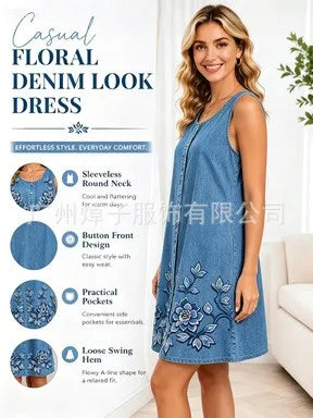 Women's Casual Summer Dress Sleeveless Loose Fit Round Neck Pullover Mid Length 3D Print for Women Beach Camping Hiking Outfit