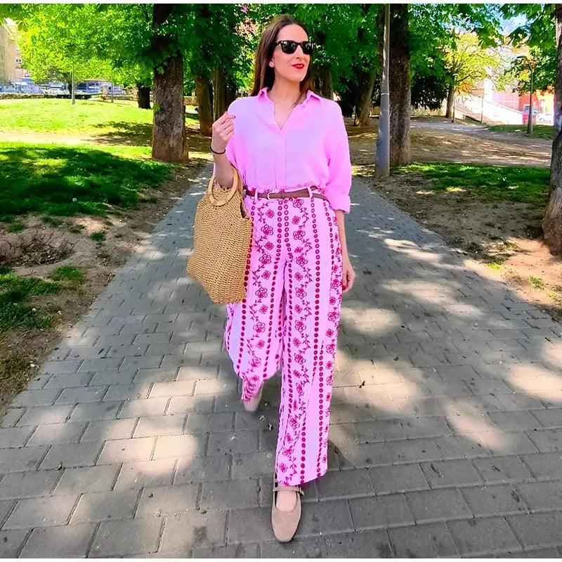 Hollow out Embroidery Long Pants Woman High Waist Flower Loose Straight Versatile Trousers Casual Street Lady New Fashion Pants