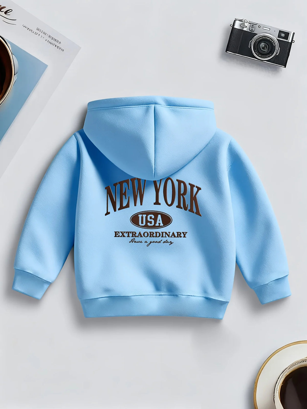 New American-style children's hoodie with New York print and American oval logoPerfect for fall/winter Christmas gifts for kids.