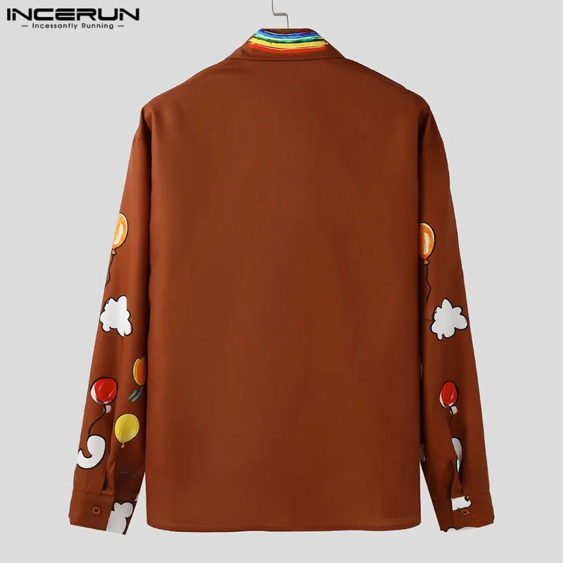 INCERUN Men Shirt Printing Lapel Long Sleeve Loose Men Clothing Streetwear Vacation 2026 Fashion Casual Tops Male Shirts S-5XL