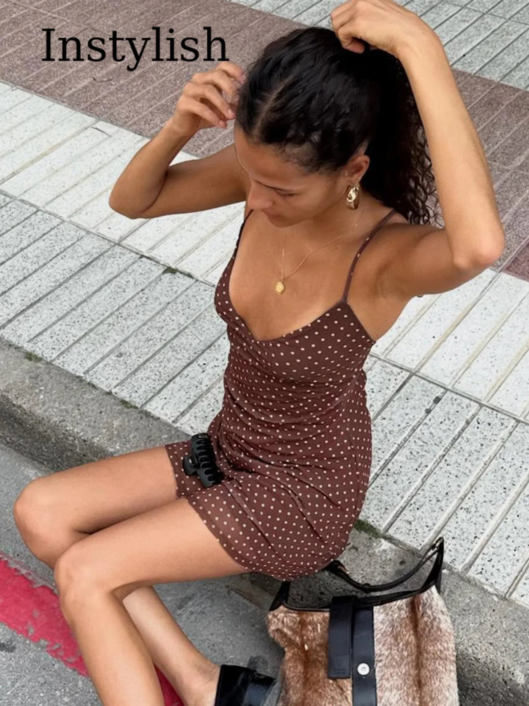 Summer Women's Dress Y2K Sweet Lady Fashion Street Women Dot Print Casual Simple Basic Sleeveless Dress Women's Chic