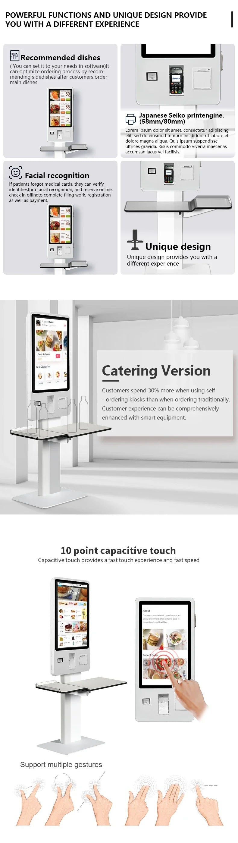 24 27 32 43 Inch Supermarket Self Check Out Touch Screen Kiosk Android PC All In One Self Service Pos Terminal