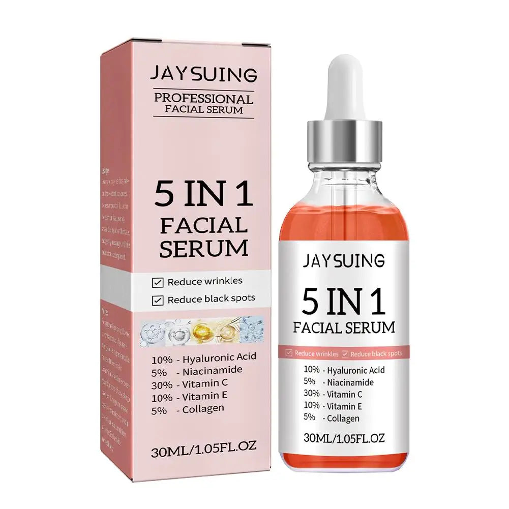 5 In 1 Face Serum Moisturizing Whitening Anti Wrinkle Aging Vitamin C Hyaluronic Acid Facial Serum Shrink Pores Skin Care 30ml