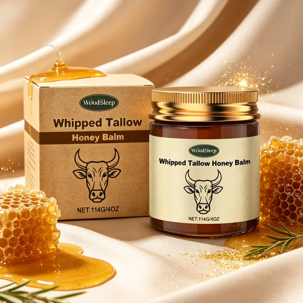 WoodSleep Tallow Honey Balm Deeply Hydrating Skin Non Sticky Smooth Lightweight Long Lasting Moisturizing Natural Body Balm 114g