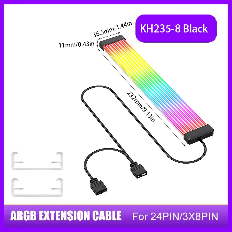 5V 3Pin ARGB Sync PC Cable 8/24PIN Motherboard Power Extension Cable Flexible LED Strip Light DIY Kit Video Card 8Pin 6PIN Cable