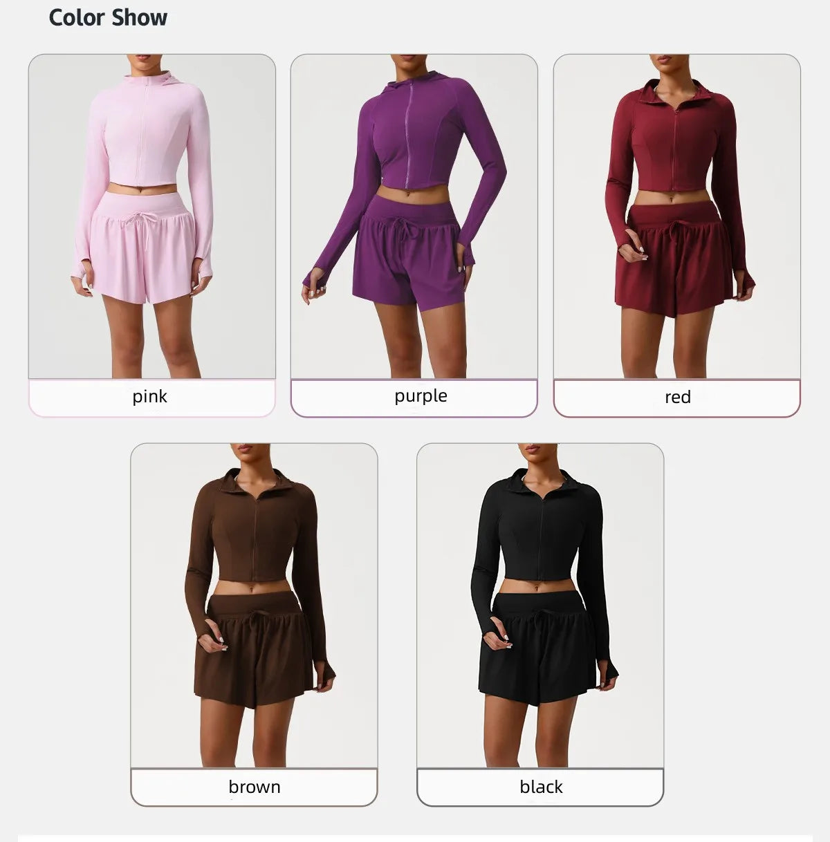 sm2544 Autumn Winter New Running Jacket Set Women's Tight Quick Drying Sports Fitness Jacket & High Waist Shorts 2 Piece Set