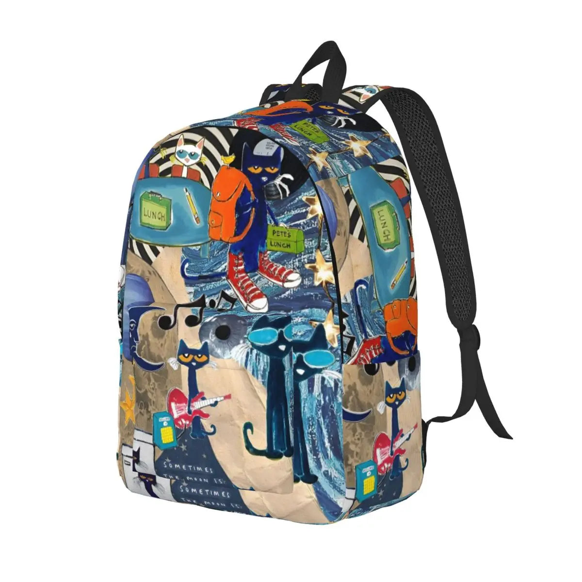 Pete The Cat I Love My White Shoes Backpack High School Business Cartoon Cats Daypack for Men Women Laptop Shoulder Bag