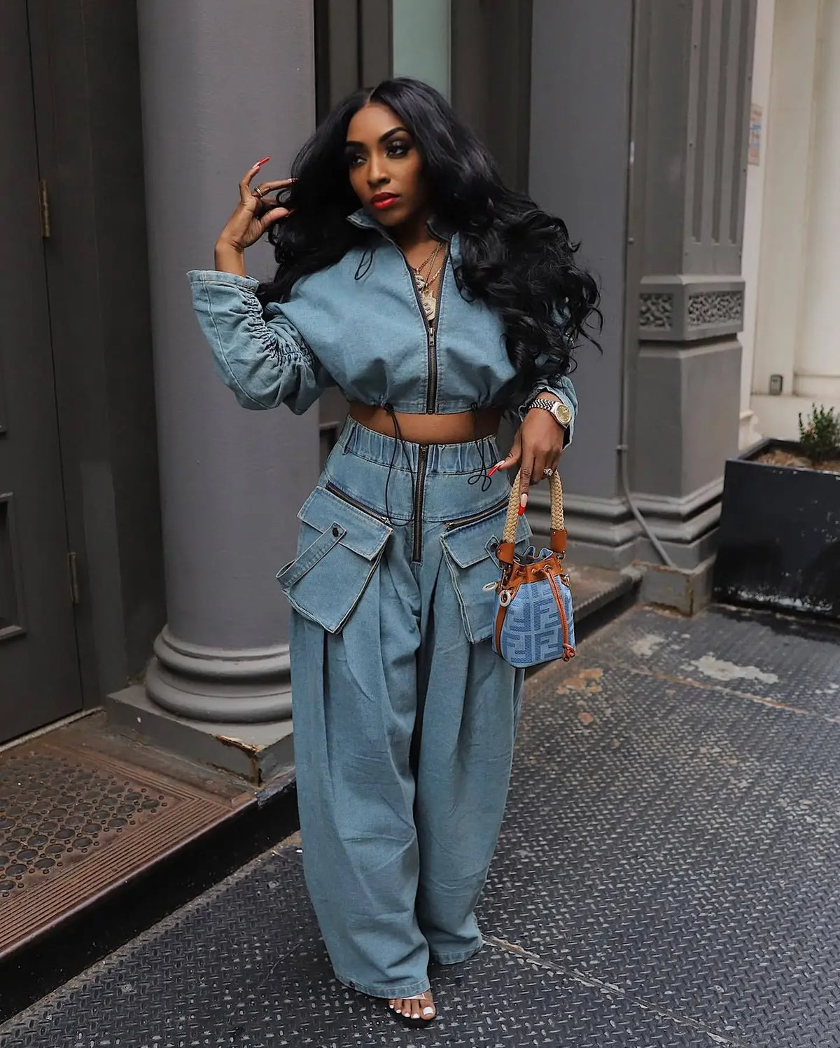 Denim Two Piece Sets Women Coat Jacket Wide Leg Pants Jeans Suits Matching Sets Trousers Outfits 2025 Y2k Streetwear Party