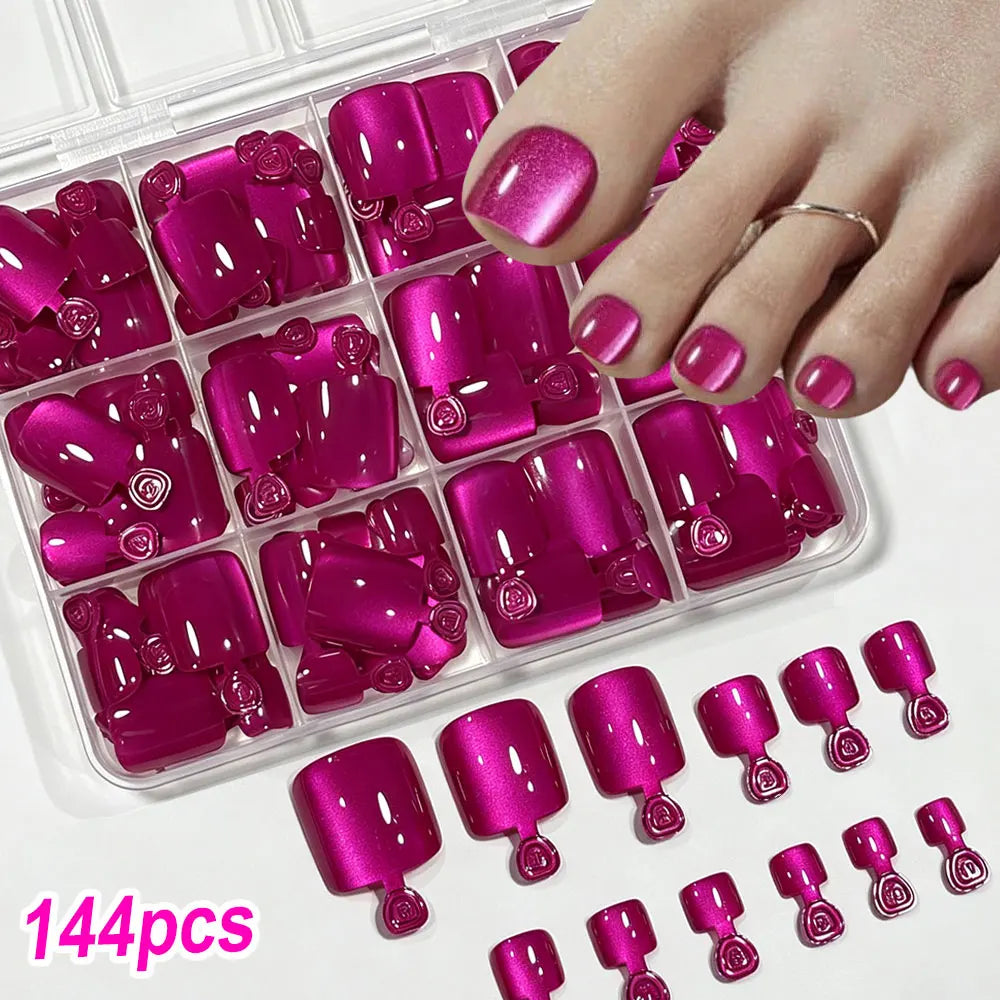 96pcs/box Short Square Cat Eye Press On Nails 4colors Glossy Glitter Cat Eye French Fake Nails Full Cover Acrylic Fake Nails Y2K