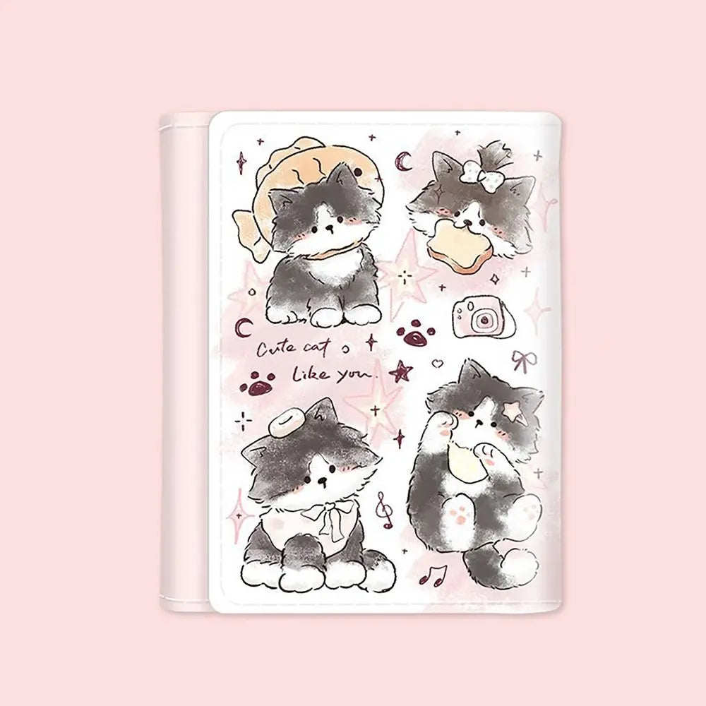 Vintage 3 Folds Money Coin Purse PU Leather Cute Kitten Dog Wallet Money Bag INS Style Card Wallets for Girls Students Gift