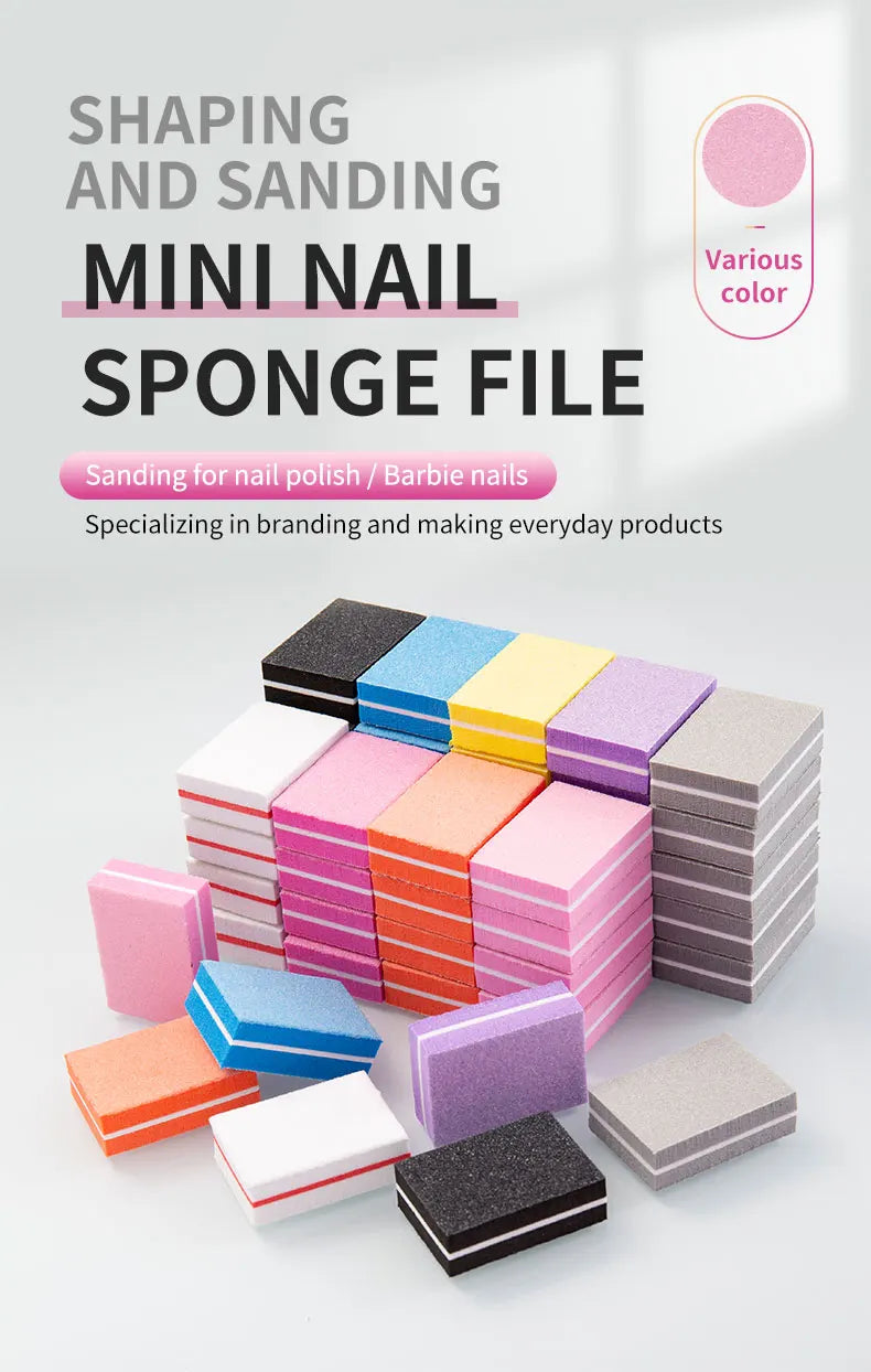 50Pcs/pack Mini Sponge Nail Buffer Block Double Sided Texture Nail File Buffers For Nail Pre-processing Polish Nails Accessories