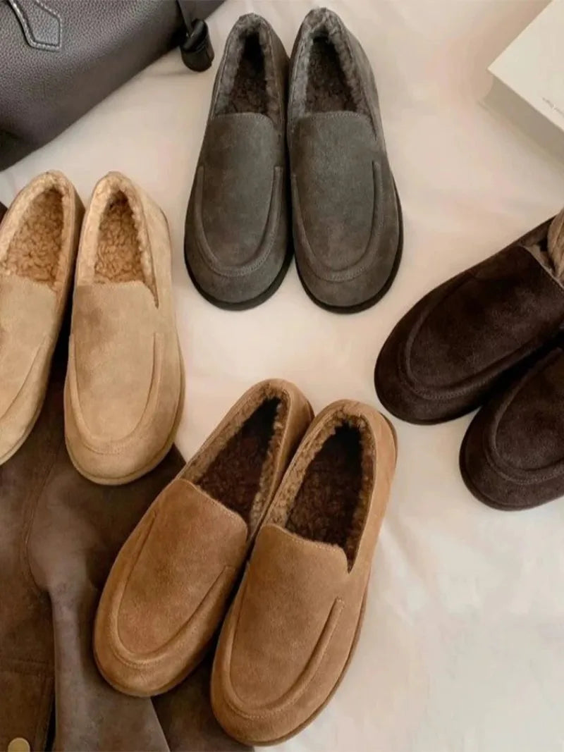 2026 New Women Winter Shoes Fashion Suede Loafers High End Plush Warm Casual Shoes for Woman Luxury Designer Shoes Zapatos Mujer