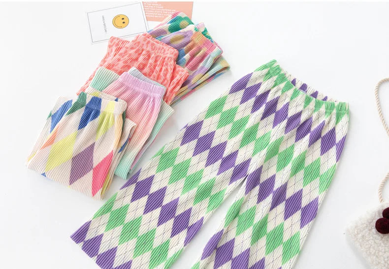 Kids Pants Creased Rainbow Wide-leg Pants Kids Clothes for Girls 4 To 11 Years Legings for Girls Teenage Girls Clothing