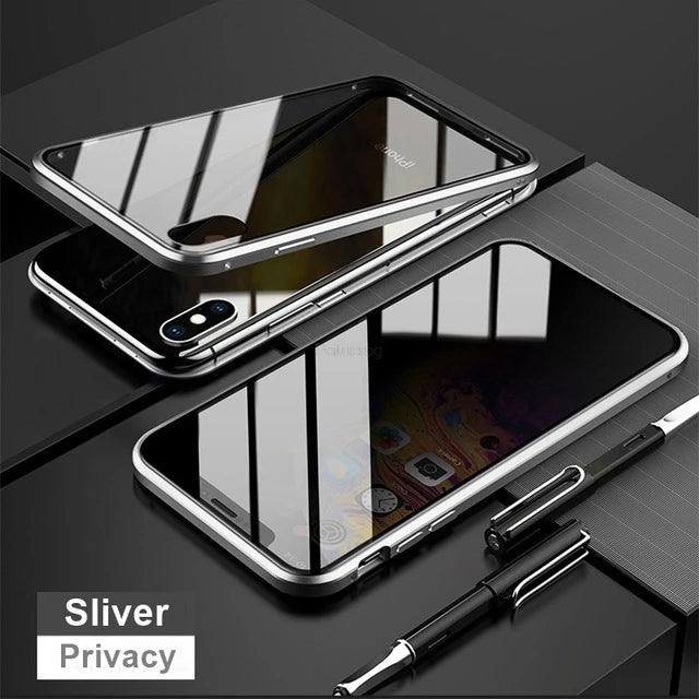 Magnetic Tempered Glass Privacy Metal Case For iphone 18 17 16 15 14 13 12 XR 11 ProMAX 16 E 360 Magnet Antispy Protective Cover