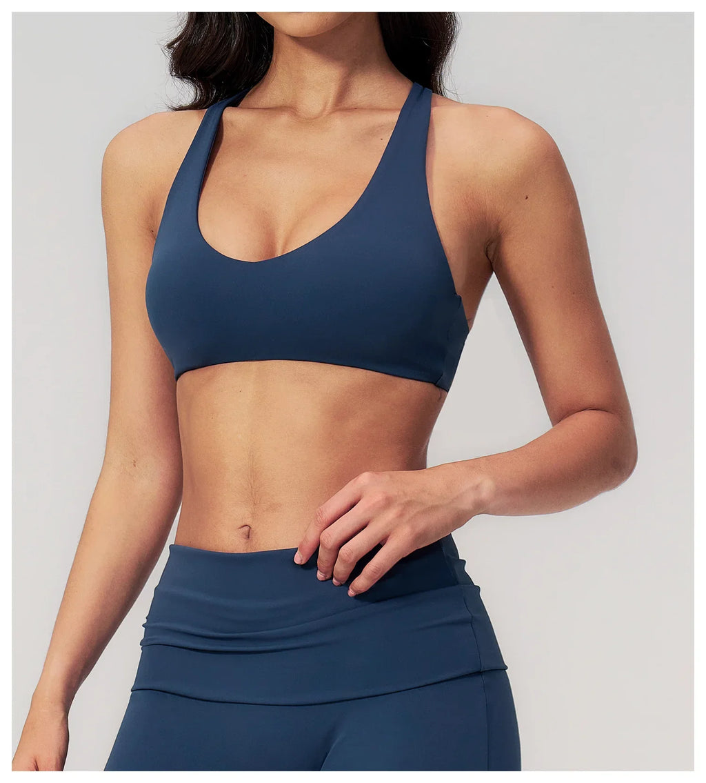 NCLAGEN Sport Bra Women High Support Fitness Brushed Underwear Back Cross Gym Clothes Training Yoga Top Pilates Workout Tank