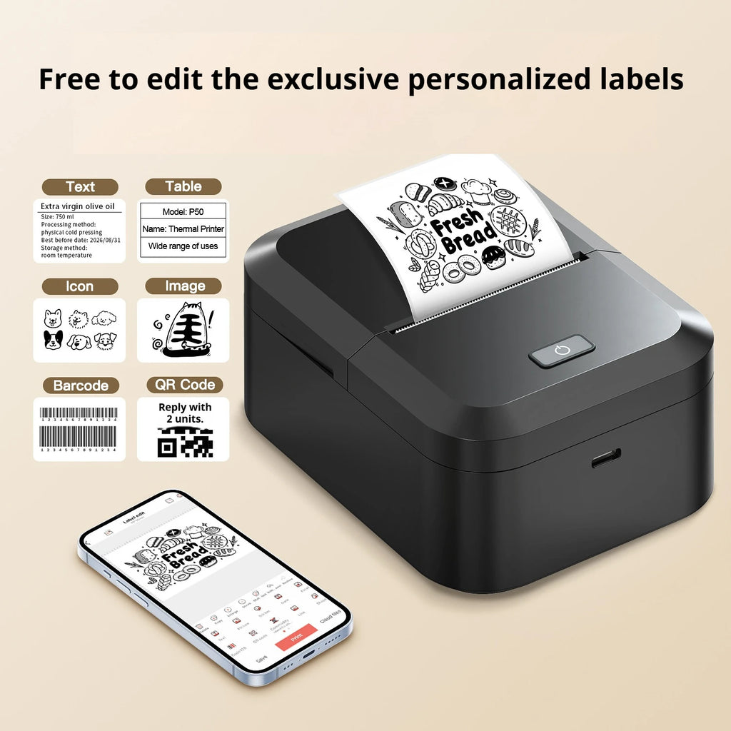 Wireless Bluetooth Label Printer, Portable Thermal Printer, Inkless Labeling Machine, Mini Label Maker Support Smartphones PC