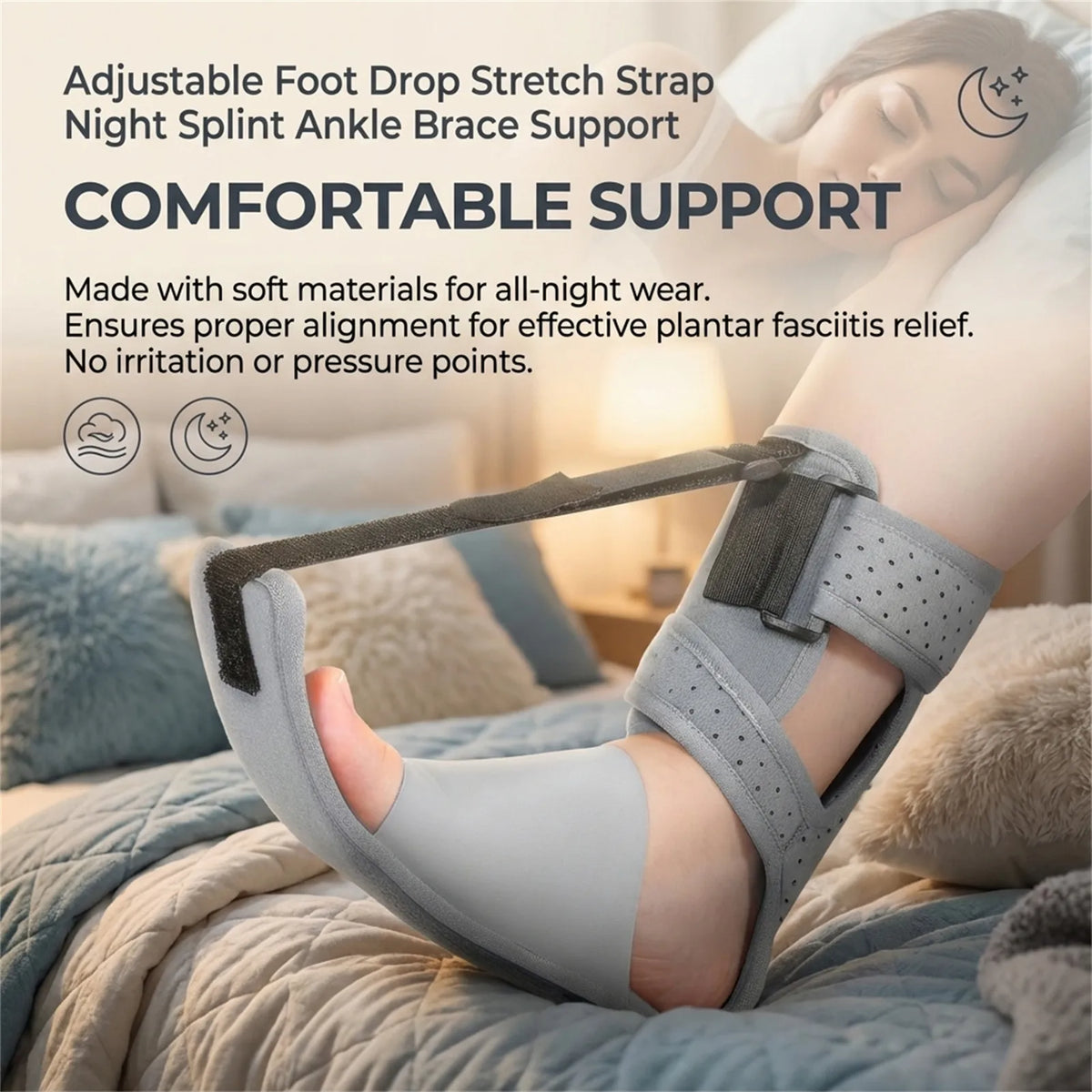 Night Splint Ankle Brace Orthopedic Support Breathable Stretching Strap Adjustable for Plantar Comfortable Support Belt Foot Car