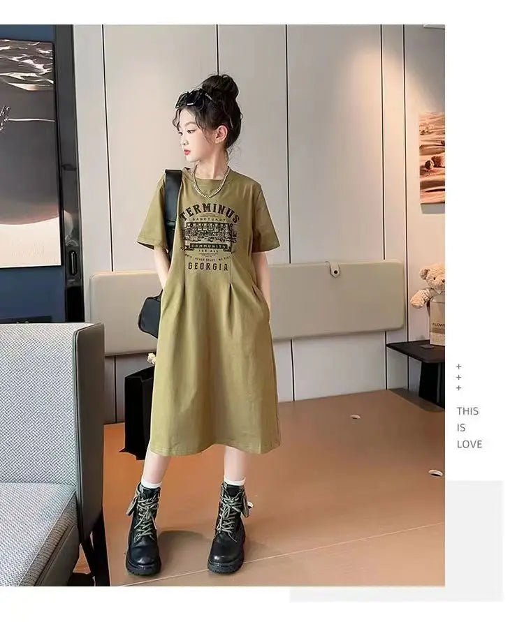 Summer 2026 Girls Dresses Kids Short Sleeve Sports Dress Children Clothing Vestido Baby Dresses For Girls Teen 6 8 10 12 14 Year