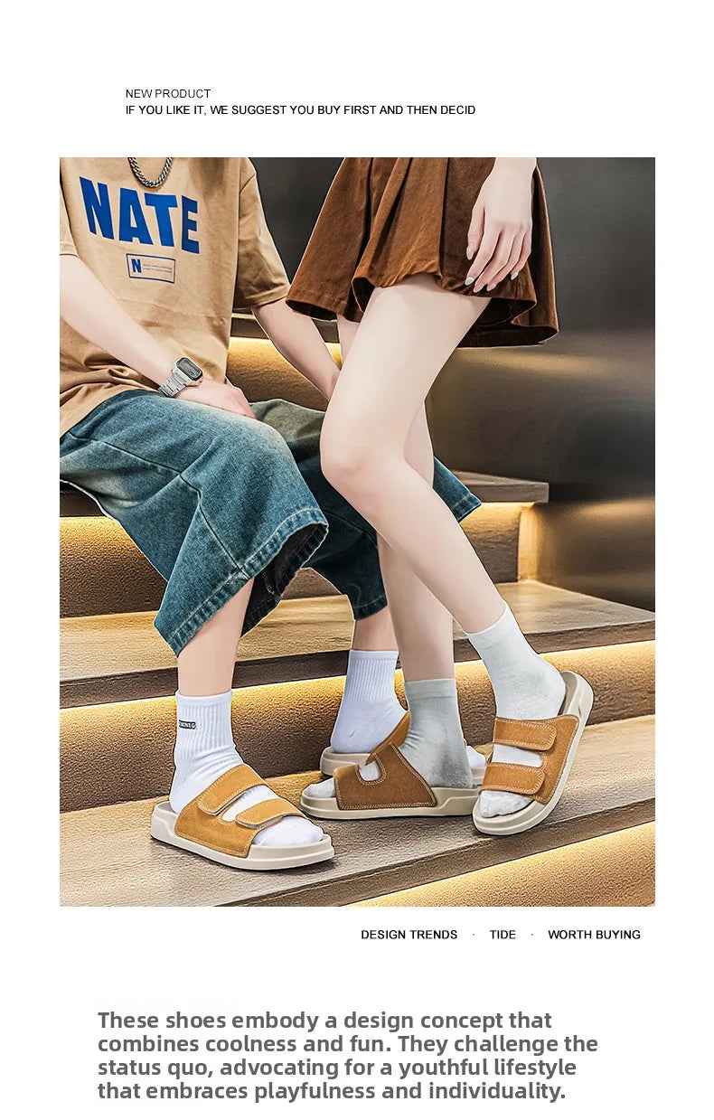 Birkent Men's Sandals Summer 2026 Outdoor Sports Beach Flat Slippers Thick Bottom Anti-slip Wear-resistant Casual Slip-ons