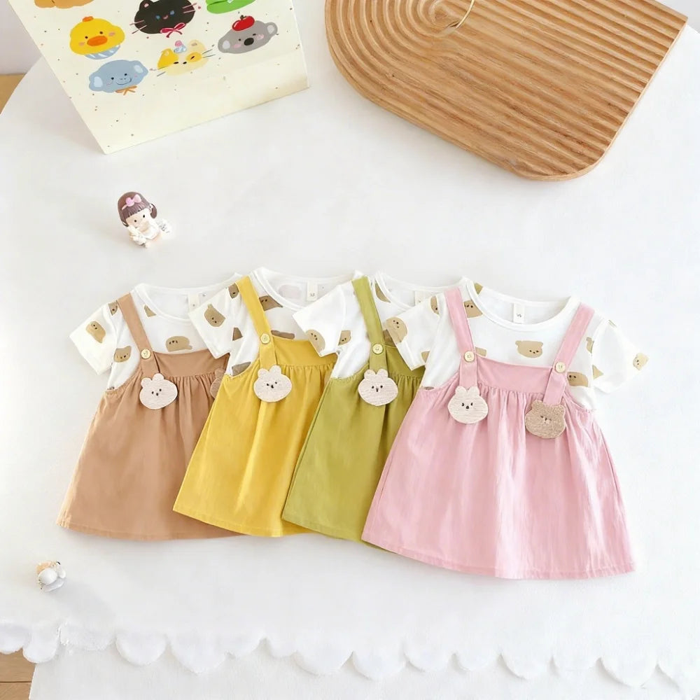 Baby Girl Dress Summer Cotton Cartoon Short Sleeved Girl Dress Cute Baby Girl Beach Dress Baby Girl Clothing ﻿