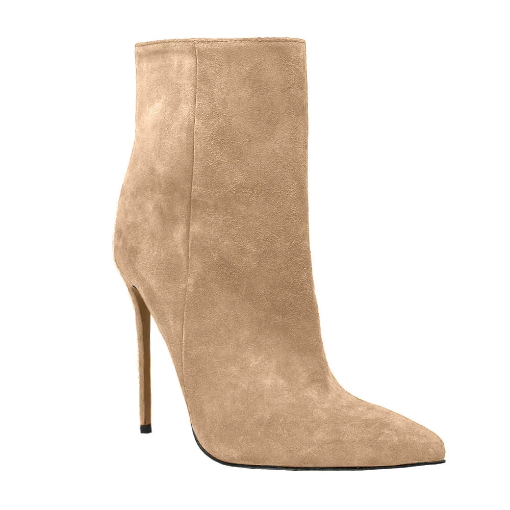 2025 Pointed High-heeled Short Boots Suede Fashion Runway Ladies Autumn and Winter 35-46 Plus Size Women Ankle Boots