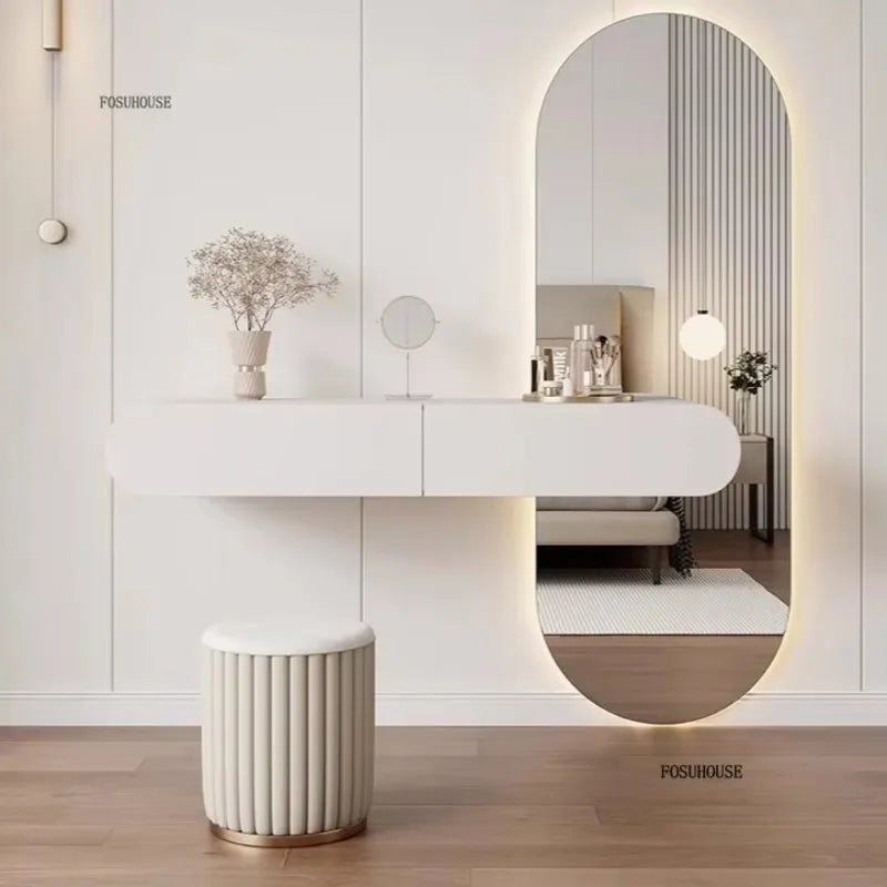 Off-white Hanging Dressing Table Minimalist Wall Mounted Vanity Unit with Mirror Bedroom Furniture Modern Design