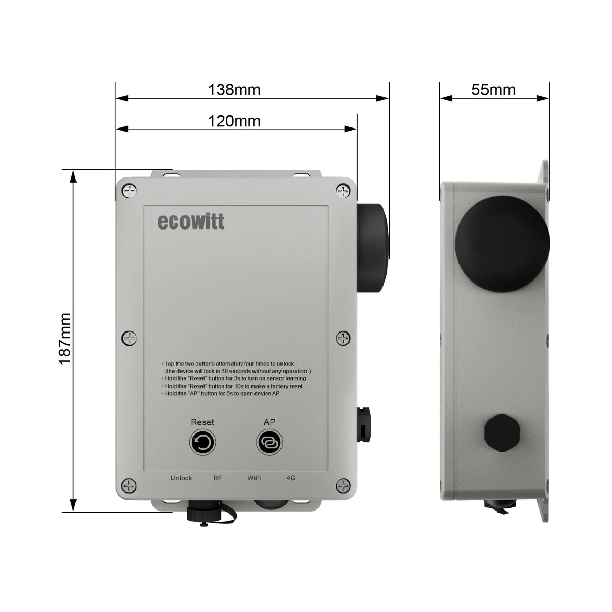 Ecowitt WS6210_C / WS6210S_C 4G & Wi-Fi Weather Station Mobile Gateway with Solar Panel