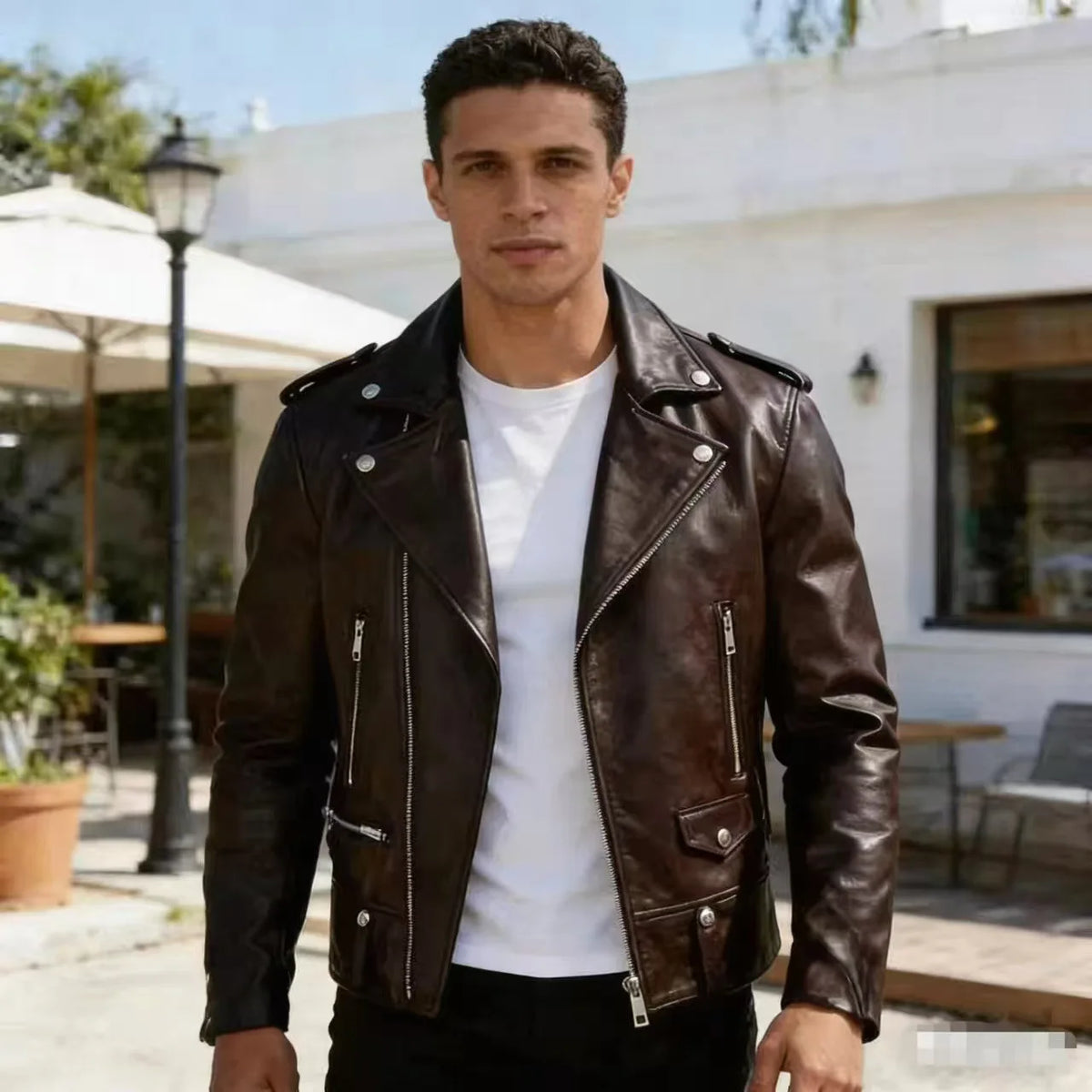New Fashion Autumn Winter Men Solid Color Long Sleeve Zipper Slim Simple Trendy Faux Leather Coats Male Streetwear Top Clothes