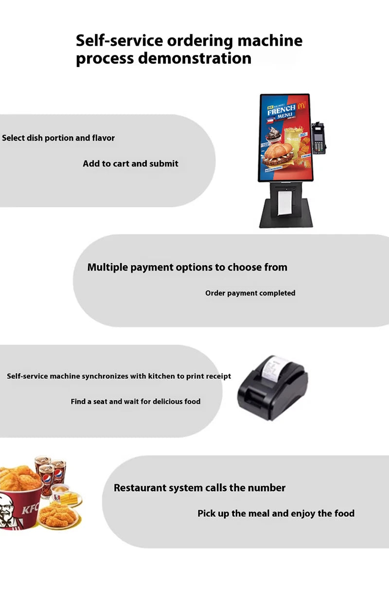 21.5 Inch Wall Mounted Touch Screen Self-Service Checkout Kiosk Payment Terminal For Grocery Stores Optional Barcode Reader SDK