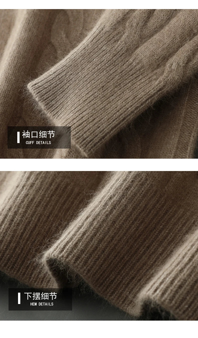 Men's Round Neck Pullover Sweater For Autumn Winter 100% Pure Mink Cashmere Knitted Sweater, Casual Long Sleeved Thick Warm Base