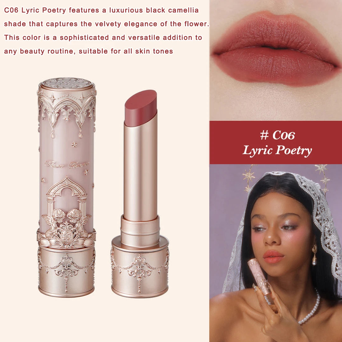 Flower Knows Little Angel Collection Lipstick Velvet Matte Waterproof Long Lasting Lip Gloss Makeup Moisturizing Soft Texture