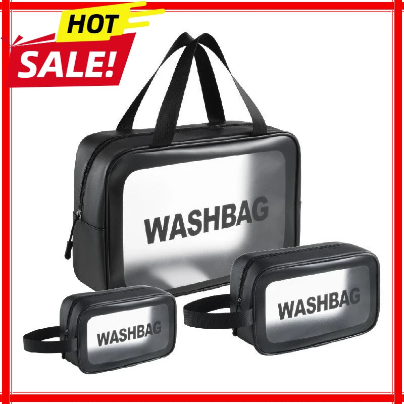 Dry-Wet Separation Double Transparent PU Makeup Bag Portable Washing Bag Cosmetic Storage Bag Travel Fitness Swimming Essentials