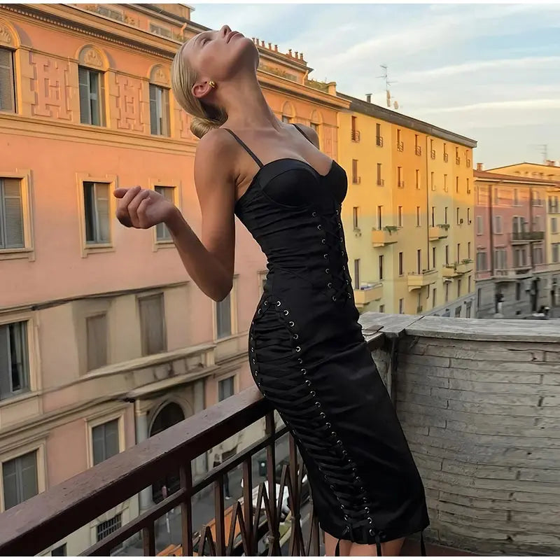 Women's Midi Skirt High Waist Side Lace‑Up Midi Skirt Bodycon Tie Adjust Hip Fitted Skirt City Date Going Out 2026 New For Women