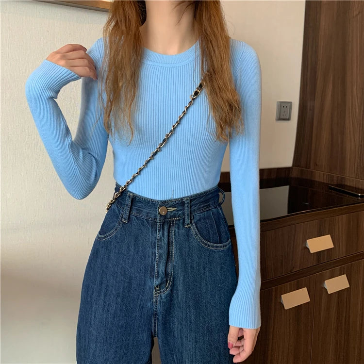 2026 Basic Tops Women Sweater Autumn Winter Long Sleeve Pullover Fashion O-neck Elastic Female Winter Solid Knitted Jumper