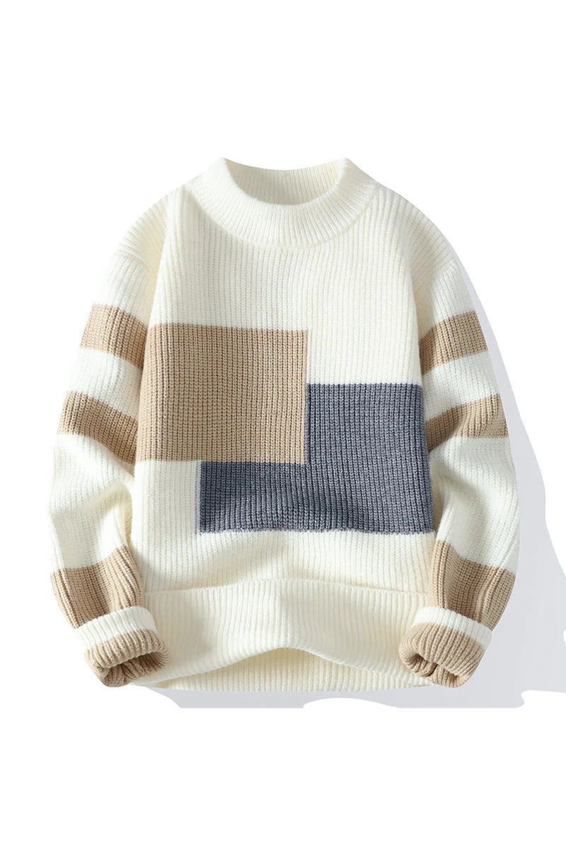 Winter Fashion Sweater Men Patchwork Casual Knit Pullovers Mens Thick Warm Harajuku Loose Knitted Sweaters O-Neck Streetwear Man