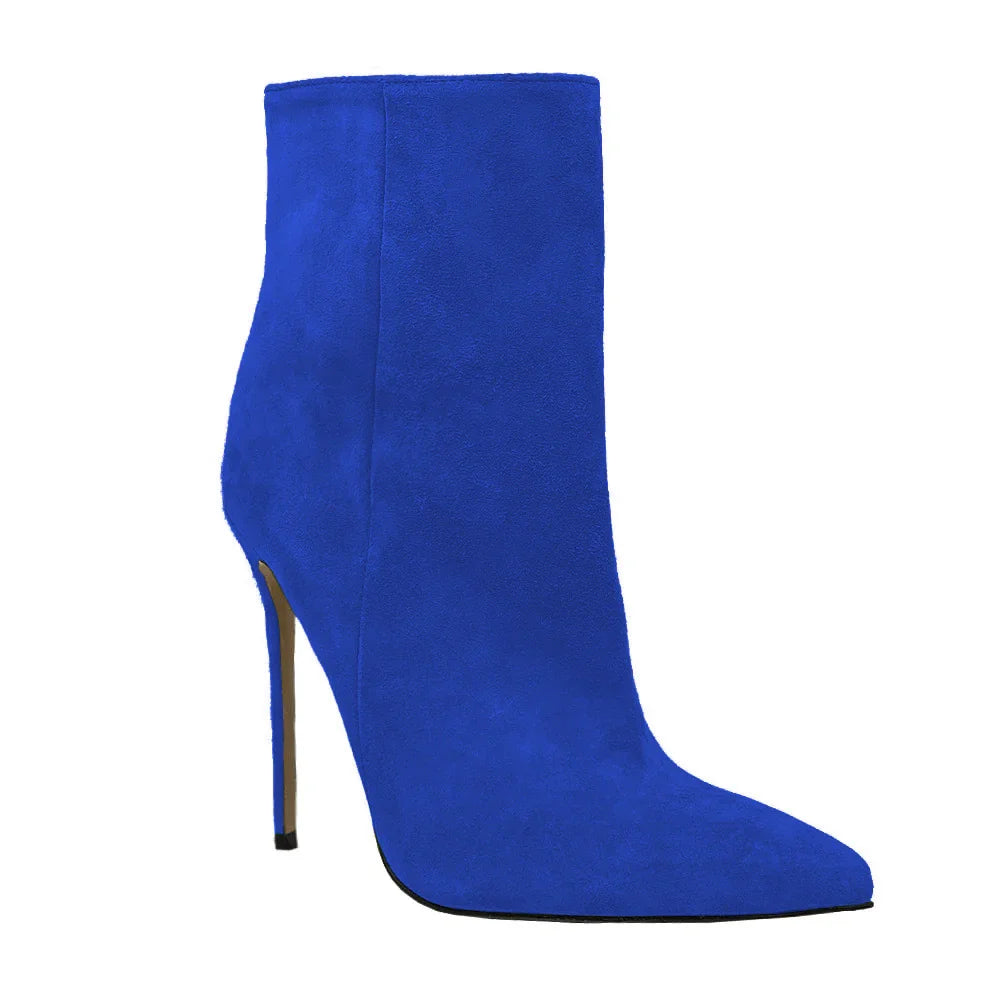 2025 Pointed High-heeled Short Boots Suede Fashion Runway Ladies Autumn and Winter 35-46 Plus Size Women Ankle Boots