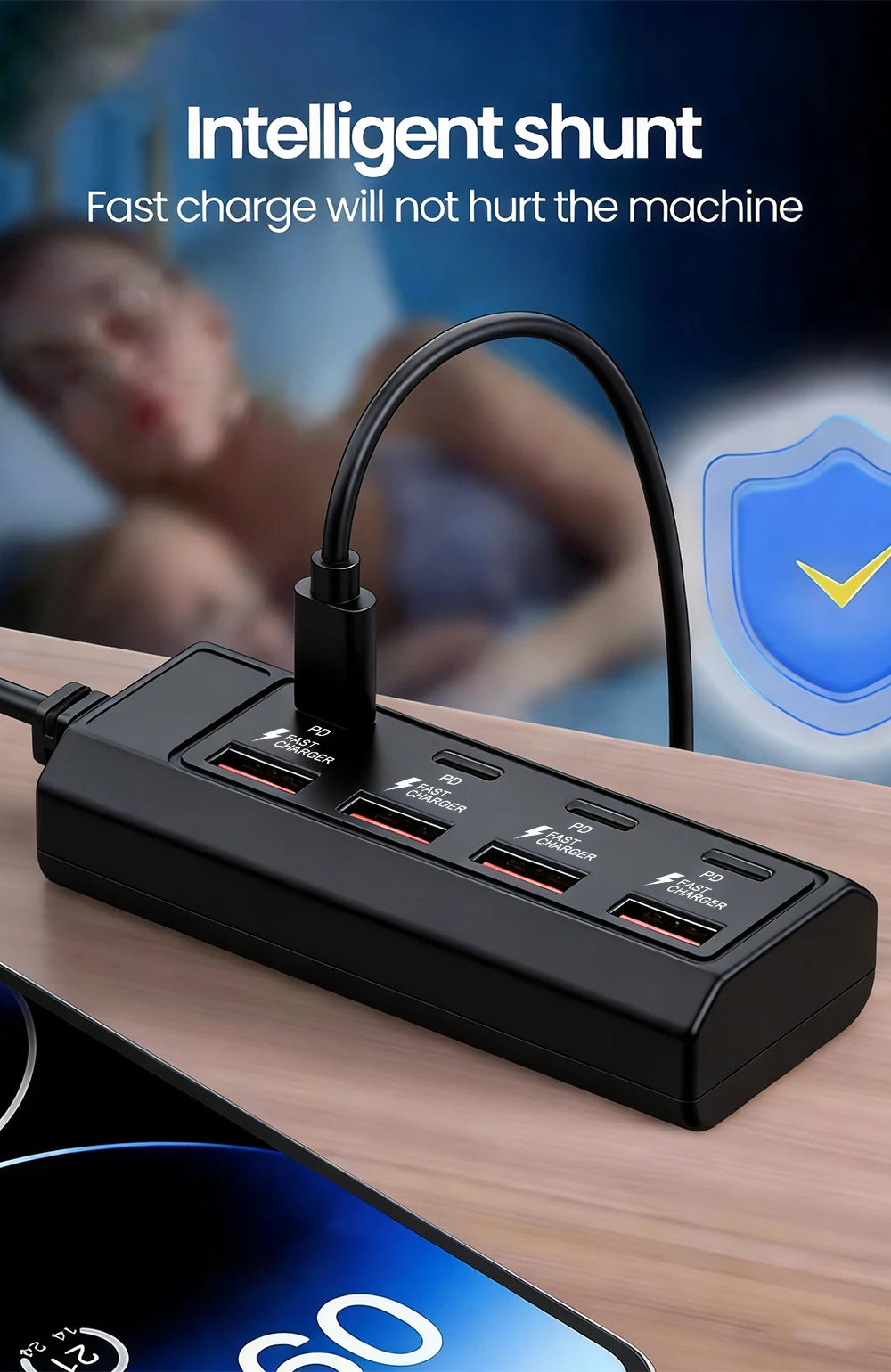 4 USB Charger Power Strip Fast Charging 4 Type C Phone Charger Adapter Electric Socket Extension Cable Socket for Home Office