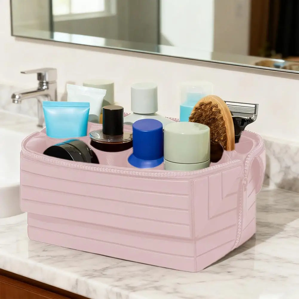 Fold-Down Travel Makeup Bag Waterproof Large Toiletry Bag Hanging Cosmetic Organizer with No-Spill Compartments for Makeup Use
