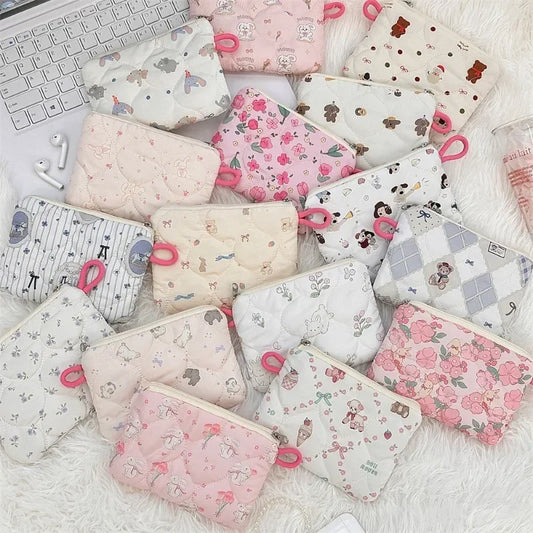 Women Mini Makeup Handbags Wallet Pouch Bag Cute Cartoon Small Travel Cosmetic Lipstick Earphone Card Portable Storage Bag Purse