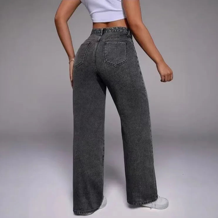 2026 New American Fashion Women's Loose Casual Wide Leg Straight Denim Jeans Baggy Streetwear Pants All Season Trousers